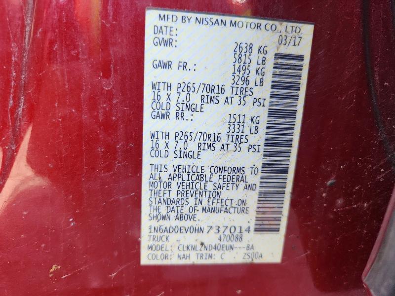 Aukcja sprzedaży 2017 Nissan Frontier, vin: 1N6AD0EV0HN737014, numer aukcji: 64975216
