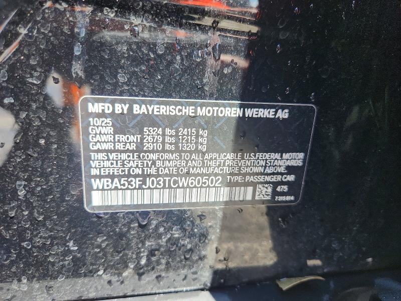 Продаж на аукціоні авто 2026 Bmw 530, vin: WBA53FJ03TCW60502, номер лоту: 64473956