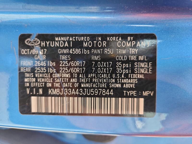 2018 Hyundai Tucson მანქანა იყიდება აუქციონზე, vin: KM8J33A43JU597844, აუქციონის ნომერი: 63332496