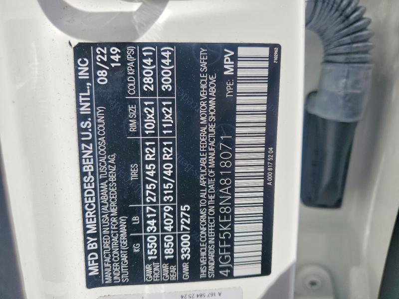 Aukcja sprzedaży 2022 Mercedes-benz Gls, vin: 4JGFF5KE8NA818071, numer aukcji: 65203686