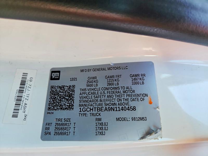 66517226 :رقم المزاد ، 1GCHTBEA9N1140458 vin ، 2022 Chevrolet Colorado مزاد بيع