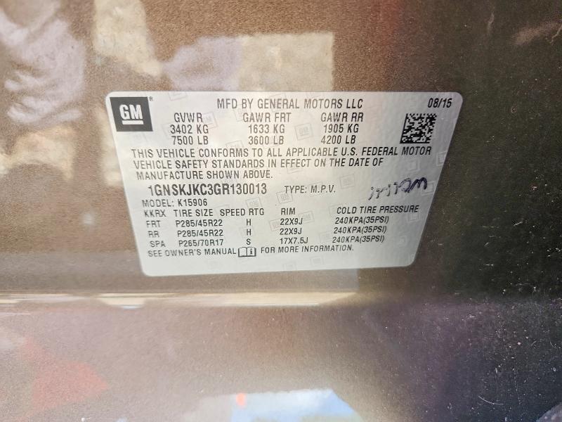 Продаж на аукціоні авто 2016 Chevrolet Suburban, vin: 1GNSKJKC3GR130013, номер лоту: 65197886