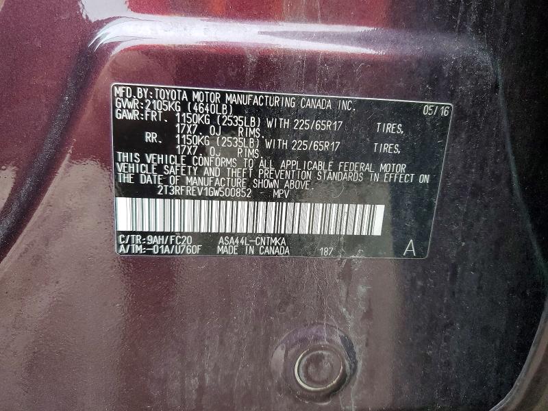 Продажа на аукционе авто 2016 Toyota Rav4, vin: 2T3RFREV1GW500852, номер лота: 65330966