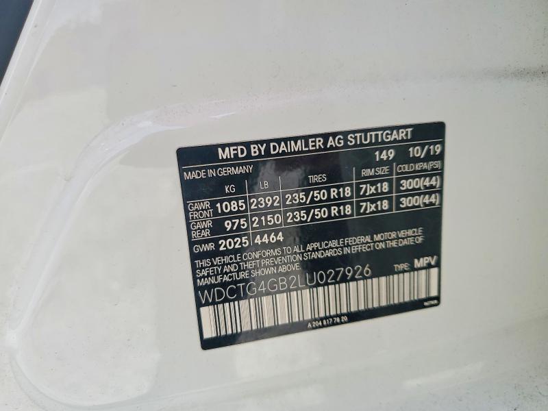 64282706 :رقم المزاد ، WDCTG4GB2LU027926 vin ، 2020 Mercedes-benz Gla مزاد بيع