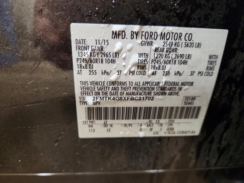 2015 Ford Edge მანქანა იყიდება აუქციონზე, vin: 2FMTK4G8XFBC21702, აუქციონის ნომერი: 63905606