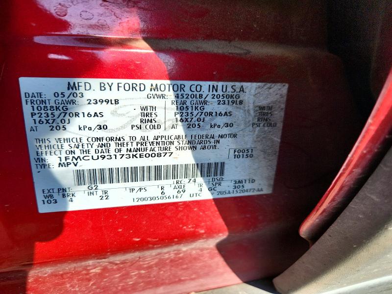 65211176 :رقم المزاد ، 1FMCU93173KE00877 vin ، 2003 Ford Escape مزاد بيع