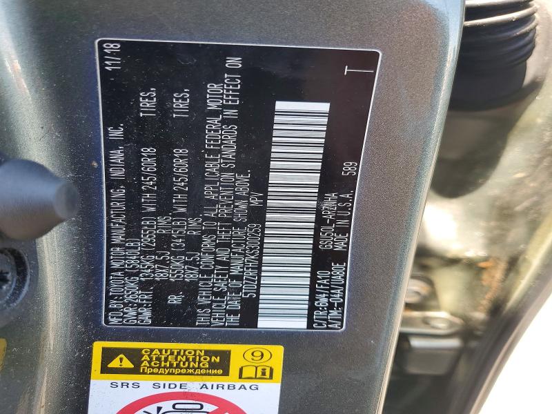Aukcja sprzedaży 2019 Toyota Highlander, vin: 5TDZZRFH7KS300259, numer aukcji: 64775206