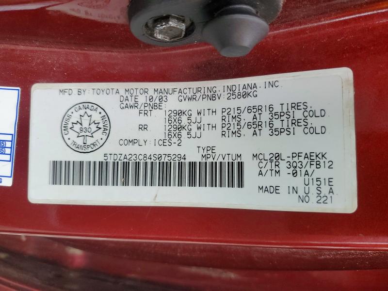 Aukcja sprzedaży 2004 Toyota Sienna, vin: 5TDZA23C84S075294, numer aukcji: 67424826