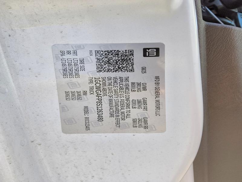 2025 Chevrolet Express G2500 მანქანა იყიდება აუქციონზე, vin: 1GCWGAFP8S1263480, აუქციონის ნომერი: 65012216