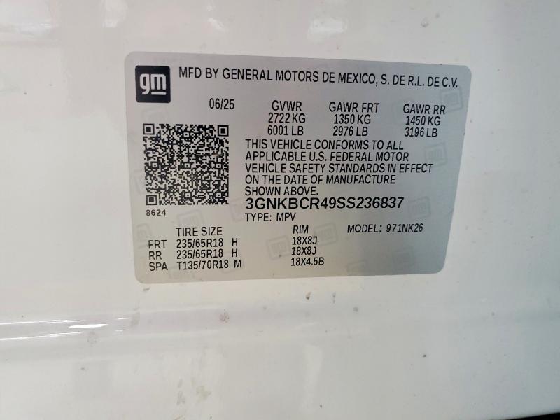 2025 Chevrolet Blazer მანქანა იყიდება აუქციონზე, vin: 3GNKBCR49SS236837, აუქციონის ნომერი: 66017316