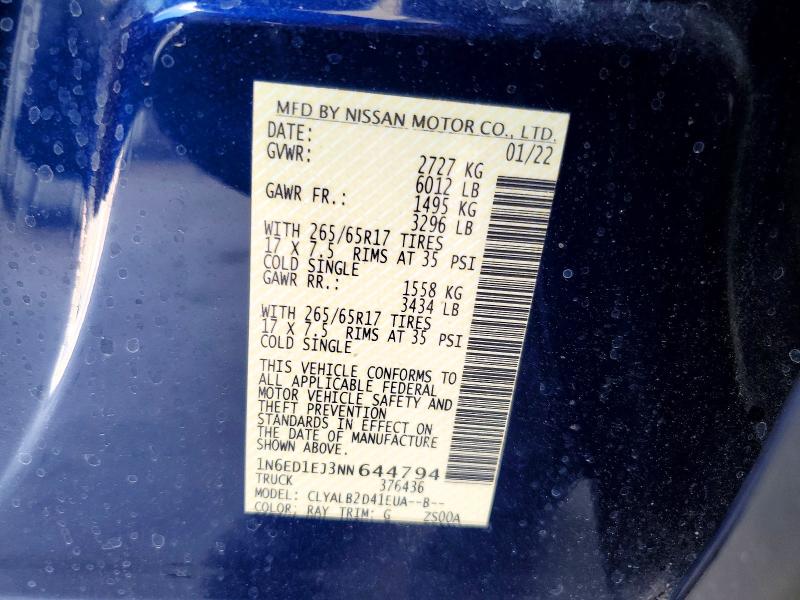 2022 Nissan Frontier მანქანა იყიდება აუქციონზე, vin: 1N6ED1EJ3NN644794, აუქციონის ნომერი: 64529316