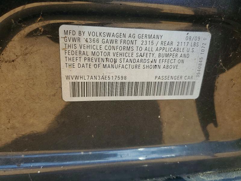 66247436 :رقم المزاد ، WVWHL7AN3AE517598 vin ، 2010 Volkswagen Cc مزاد بيع