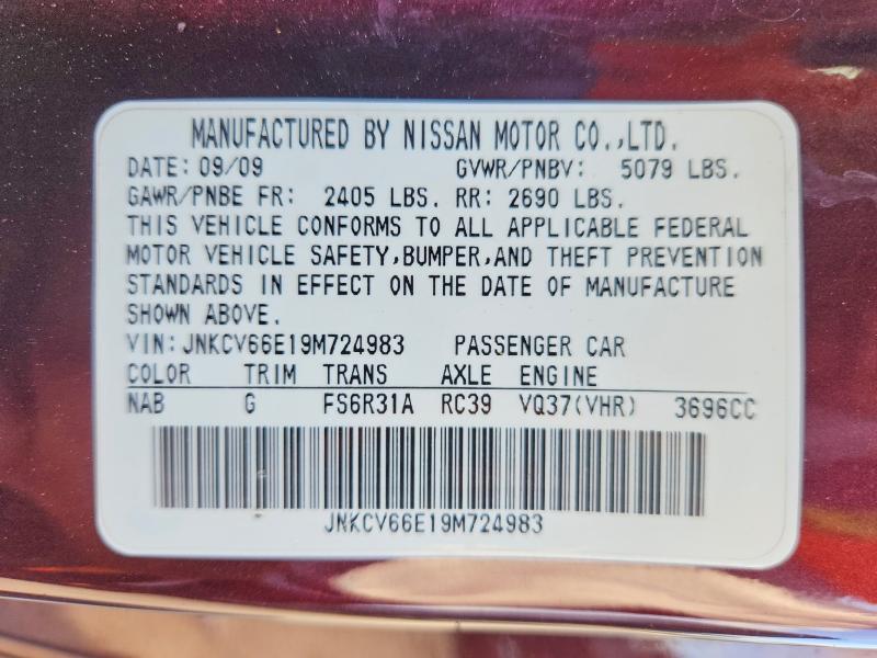 64939176 :رقم المزاد ، JNKCV66E19M724983 vin ، 2009 Infiniti G37 Convertible مزاد بيع