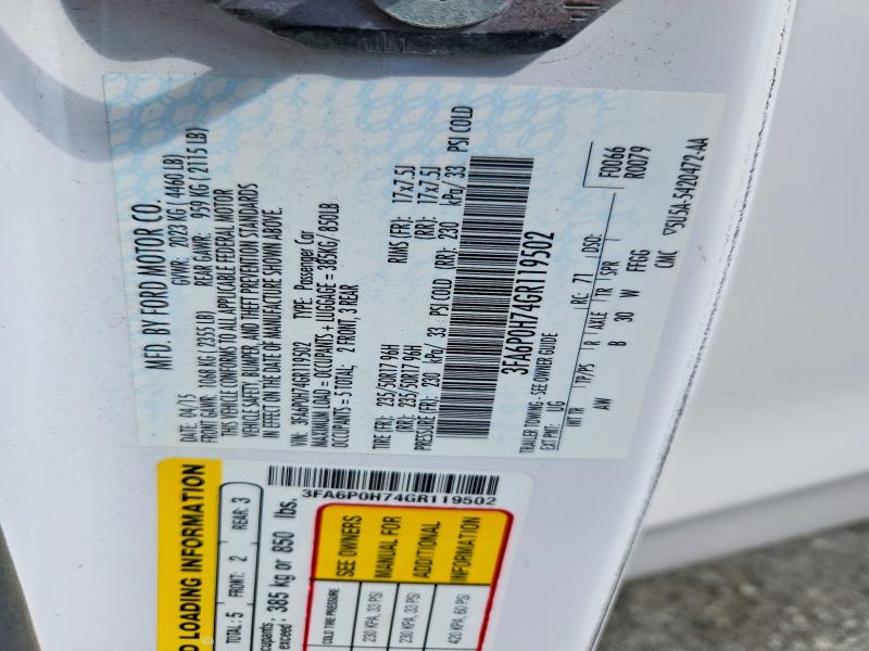 Aukcja sprzedaży 2016 Ford Fusion, vin: 3FA6P0H74GR119502, numer aukcji: 64703916