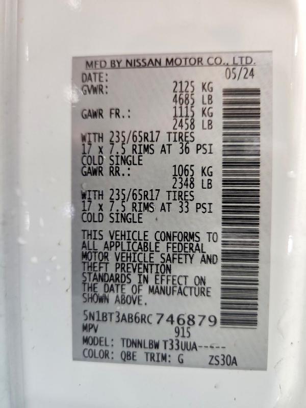 2024 Nissan Rogue მანქანა იყიდება აუქციონზე, vin: 5N1BT3AB6RC746879, აუქციონის ნომერი: 64678616