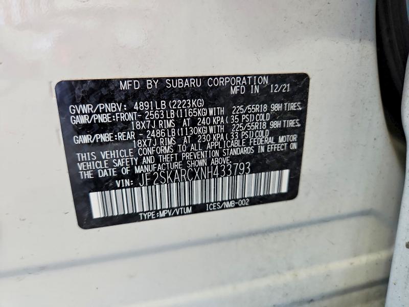 Aukcja sprzedaży 2022 Subaru Forester, vin: JF2SKARCXNH433793, numer aukcji: 66783146
