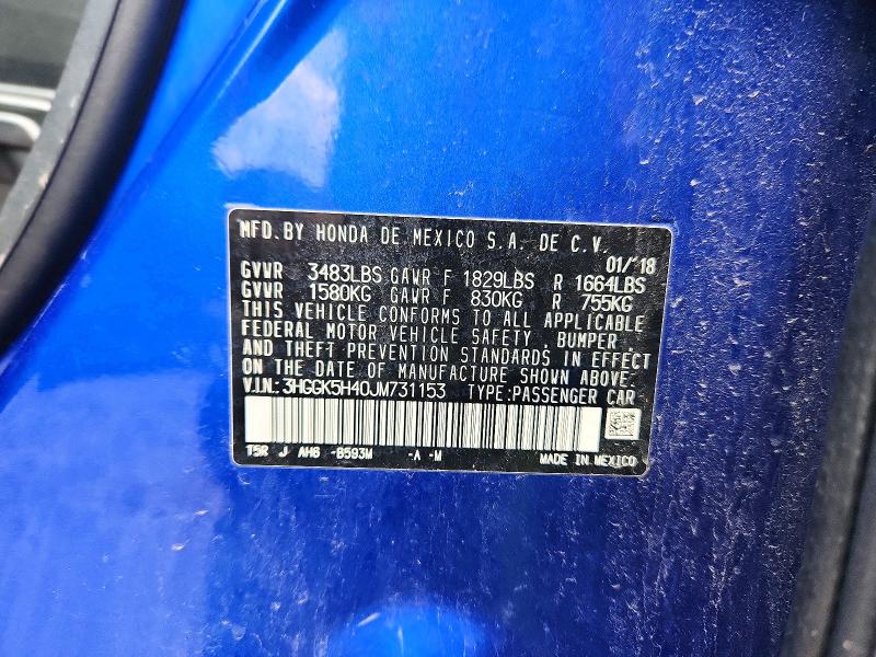 Продаж на аукціоні авто 2018 Honda Fit, vin: 3HGGK5H40JM731153, номер лоту: 65138426