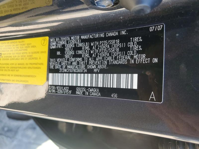 Aukcja sprzedaży 2008 Lexus Rx, vin: 2T2HK31U78C069734, numer aukcji: 63833656