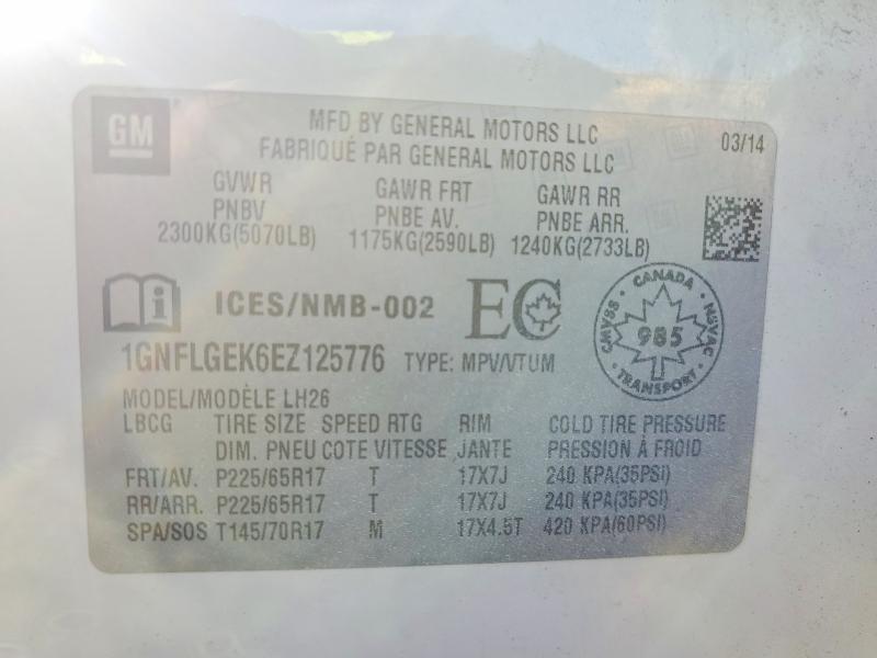 64512286 :رقم المزاد ، 1GNFLGEK6EZ125776 vin ، 2014 Chevrolet Equinox مزاد بيع