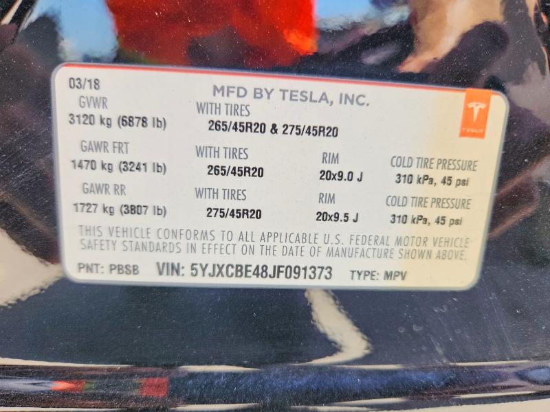 Продаж на аукціоні авто 2018 Tesla Model X, vin: 5YJXCBE48JF091373, номер лоту: 65812886