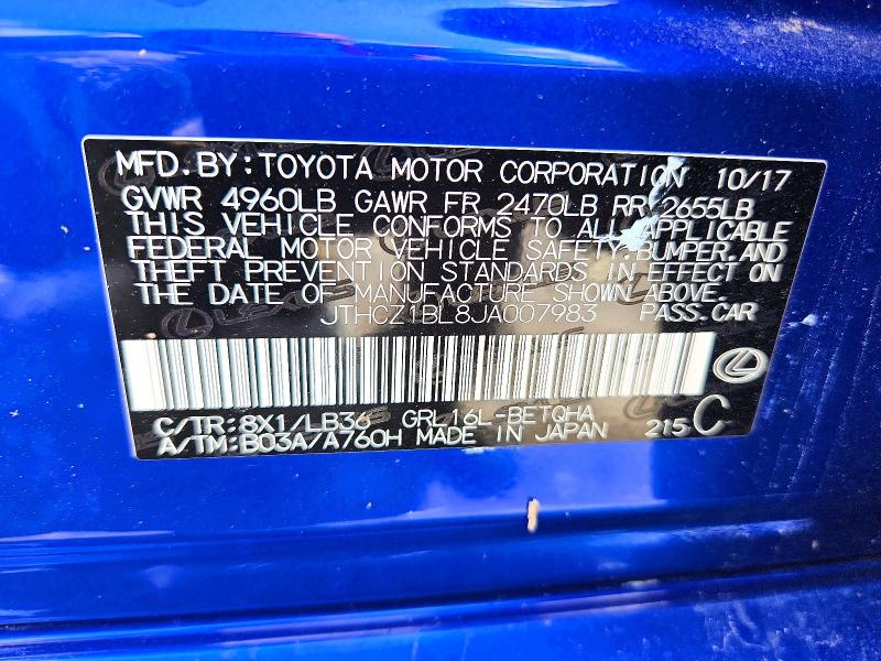Aukcja sprzedaży 2018 Lexus Gs 350, vin: JTHCZ1BL8JA007983, numer aukcji: 63637286