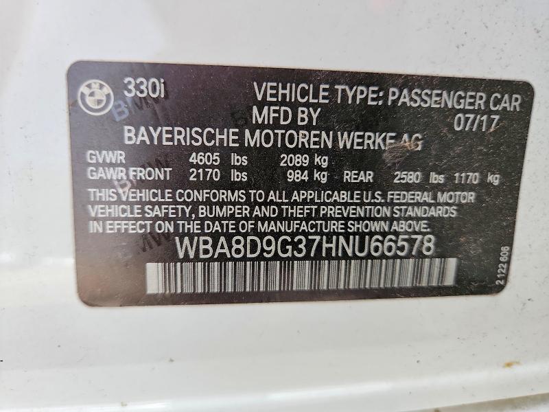 2017 Bmw 330 მანქანა იყიდება აუქციონზე, vin: WBA8D9G37HNU66578, აუქციონის ნომერი: 66752606