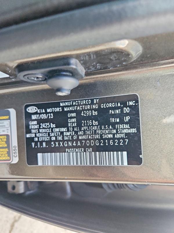 2013 Kia Optima მანქანა იყიდება აუქციონზე, vin: 5XXGN4A70DG216227, აუქციონის ნომერი: 60016726