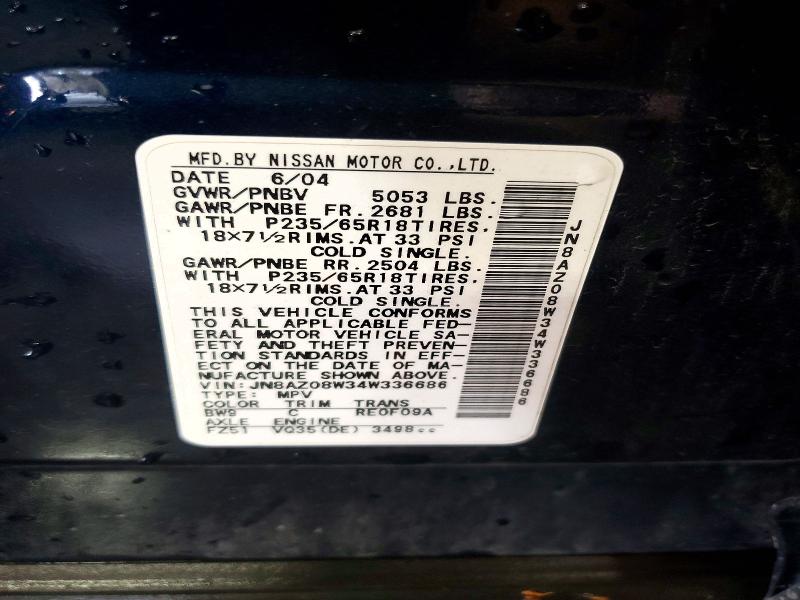 Aukcja sprzedaży 2004 Nissan Murano, vin: JN8AZ08W34W336686, numer aukcji: 67105406