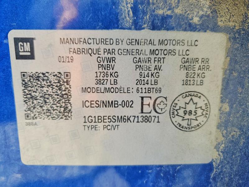 Aukcja sprzedaży 2019 Chevrolet Cruze, vin: 1G1BE5SM6K7138071, numer aukcji: 63548926