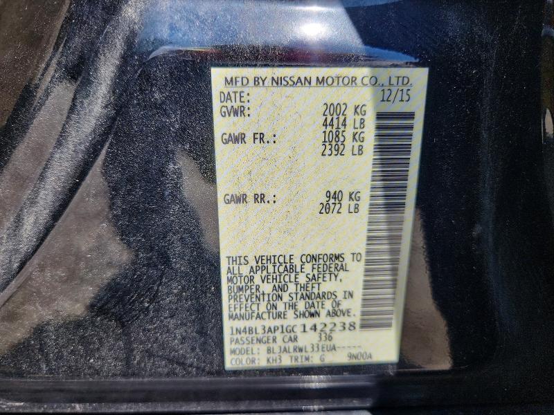 Продаж на аукціоні авто 2016 Nissan Altima, vin: 1N4BL3AP1GC142238, номер лоту: 65747866
