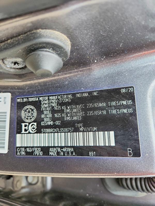 60171556 :رقم المزاد ، 5TDBBRCH7LS506757 vin ، 2020 Toyota Highlander مزاد بيع