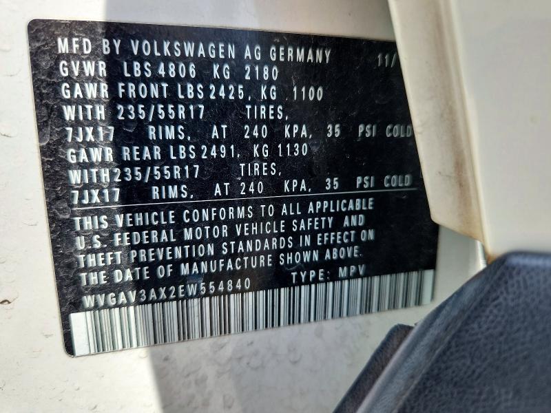 64537906 :رقم المزاد ، WVGA3AX2EW554840 vin ، 2014 Volkswagen Tiguan مزاد بيع