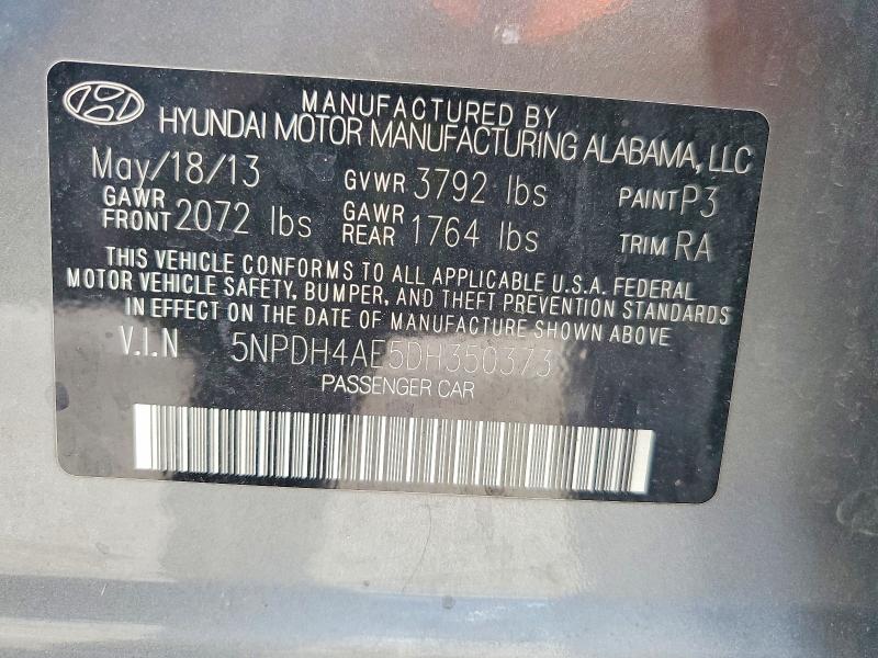 65396076 :رقم المزاد ، 5NPDH4AE5DH350373 vin ، 2013 Hyundai Elantra مزاد بيع
