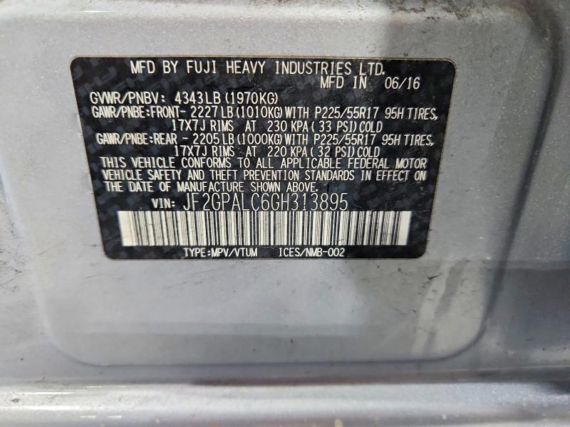 Aukcja sprzedaży 2016 Subaru Crosstrek, vin: JF2GPALC6GH313895, numer aukcji: 65379306