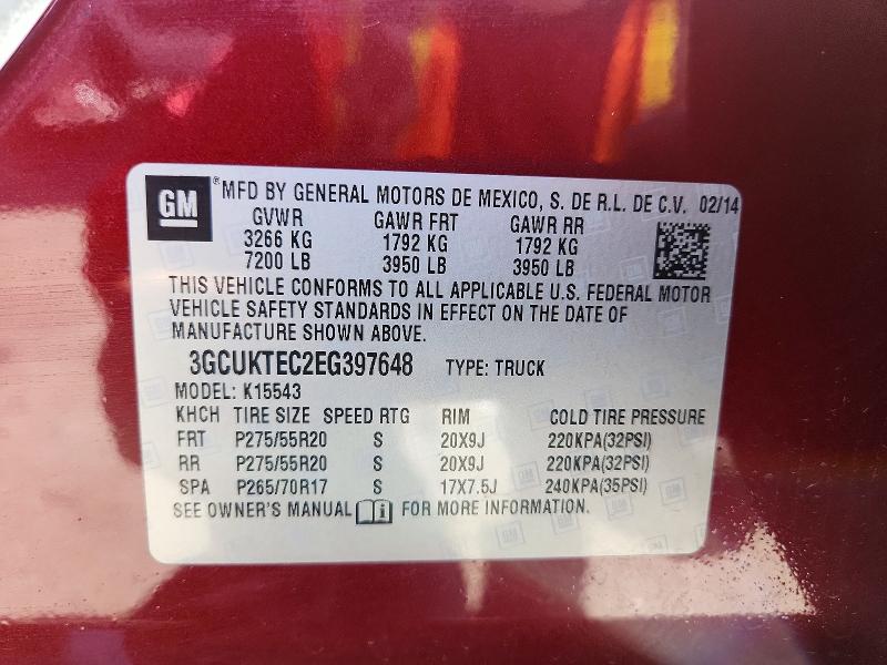 65193146 :رقم المزاد ، 3GCUKTEC2EG397648 vin ، 2014 Chevrolet Silverado مزاد بيع