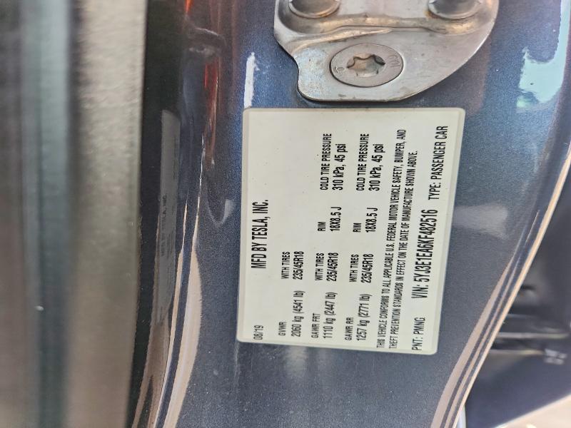 64196356 :رقم المزاد ، 5YJ3E1EA6KF482516 vin ، 2019 Tesla Model 3 مزاد بيع