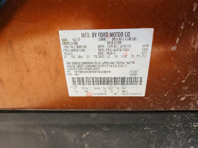 2017 Ford Explorer მანქანა იყიდება აუქციონზე, vin: 1FM5K8D88HGD43555, აუქციონის ნომერი: 65607076