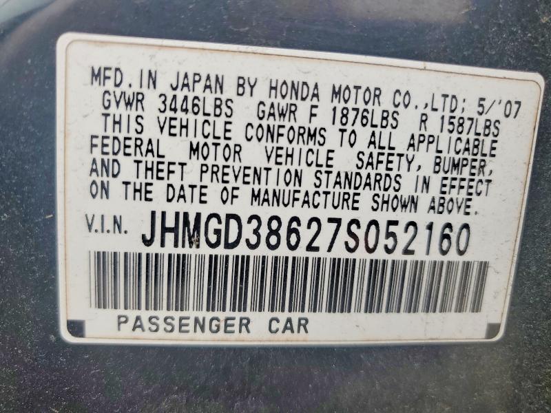 63902846 :رقم المزاد ، JHMGD38627S052160 vin ، 2007 Honda Fit مزاد بيع