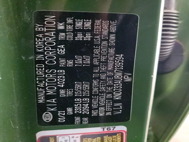 66914346 :رقم المزاد ، KNDJ33AU8M7139594 vin ، 2021 Kia Soul مزاد بيع