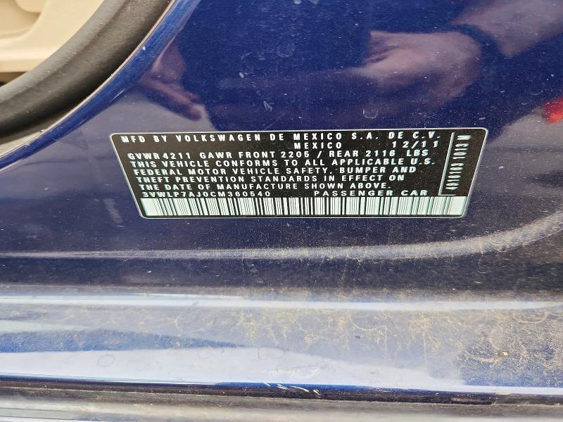 Aukcja sprzedaży 2012 Volkswagen Jetta, vin: 3VWLP7AJ0CM360540, numer aukcji: 66500226