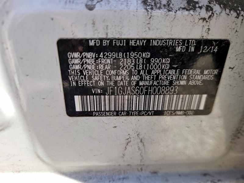 61454206 :رقم المزاد ، JF1GJAS60FH008893 vin ، 2015 Subaru Impreza مزاد بيع