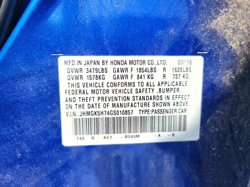 Продаж на аукціоні авто 2016 Honda Fit, vin: JHMGK5H74GS010857, номер лоту: 63385496
