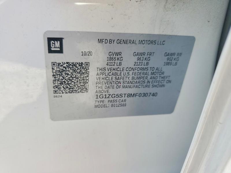 Продаж на аукціоні авто 2021 Chevrolet Malibu, vin: 1G1ZG5ST8MF030740, номер лоту: 66764046