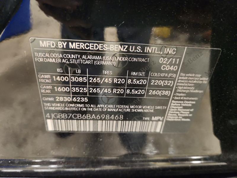 64026756 :رقم المزاد ، 4JGBB7CB6BA698468 vin ، 2011 Mercedes-benz Ml مزاد بيع