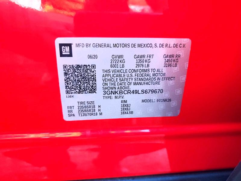 64095656 :رقم المزاد ، 3GNKBCR49LS679670 vin ، 2020 Chevrolet Blazer مزاد بيع