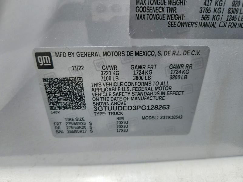 Продаж на аукціоні авто 2023 Gmc Sierra, vin: 3GTUUDED3PG128263, номер лоту: 63426586