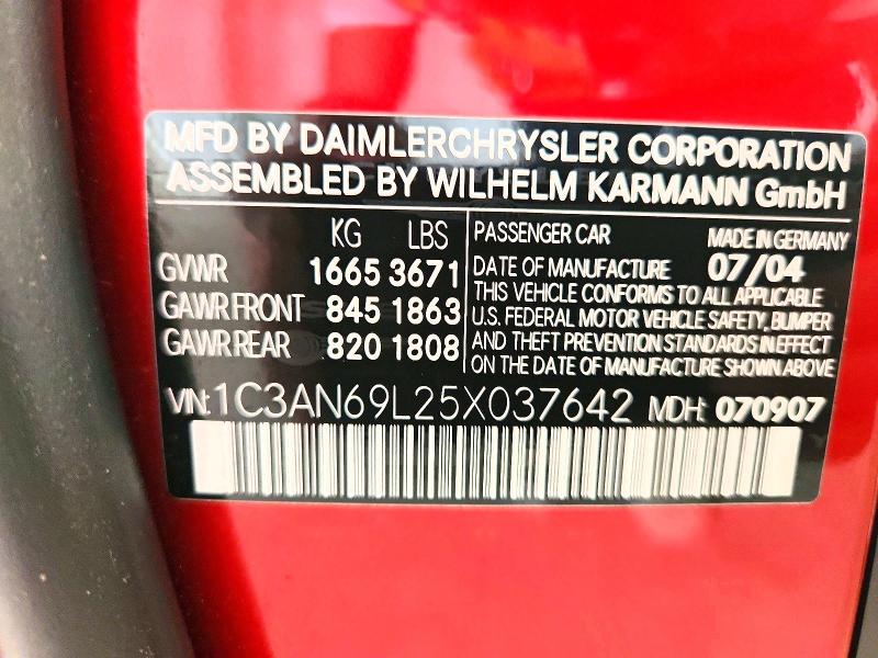 66570206 :رقم المزاد ، 1C3AN69L25X037642 vin ، 2005 Chrysler Crossfire مزاد بيع