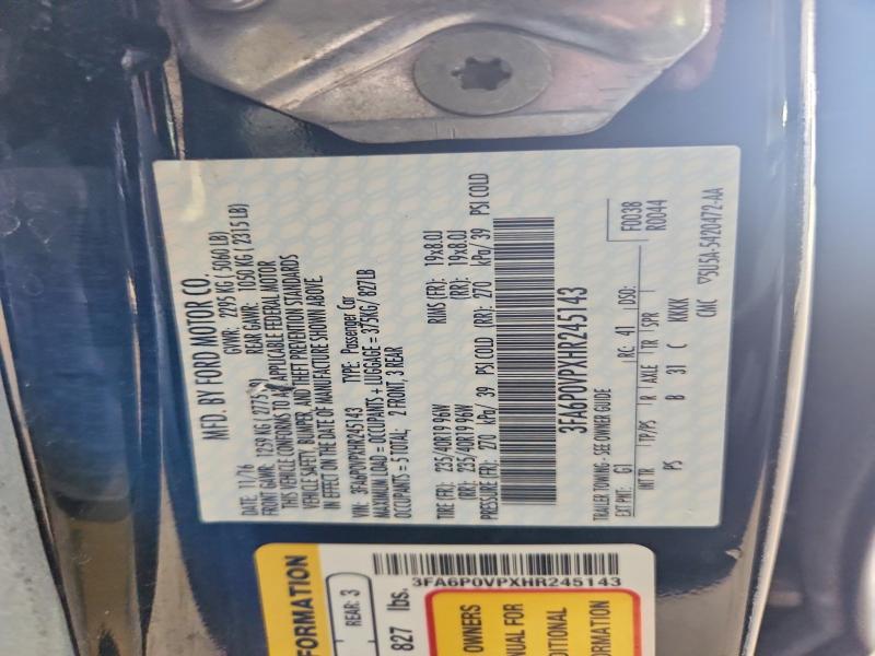 2017 Ford Fusion მანქანა იყიდება აუქციონზე, vin: 3FA6P0VPXHR245143, აუქციონის ნომერი: 64261306