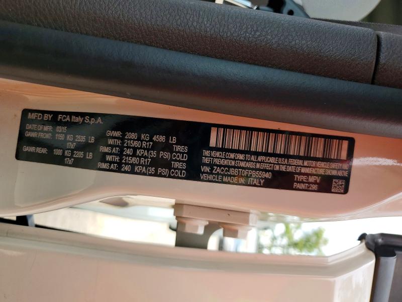 Продаж на аукціоні авто 2015 Jeep Renegade, vin: ZACCJBBT0FPB55940, номер лоту: 65258736