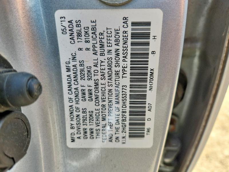 Продажа на аукционе авто 2013 Honda Civic, vin: 2HGFB2F81DH553773, номер лота: 66303906